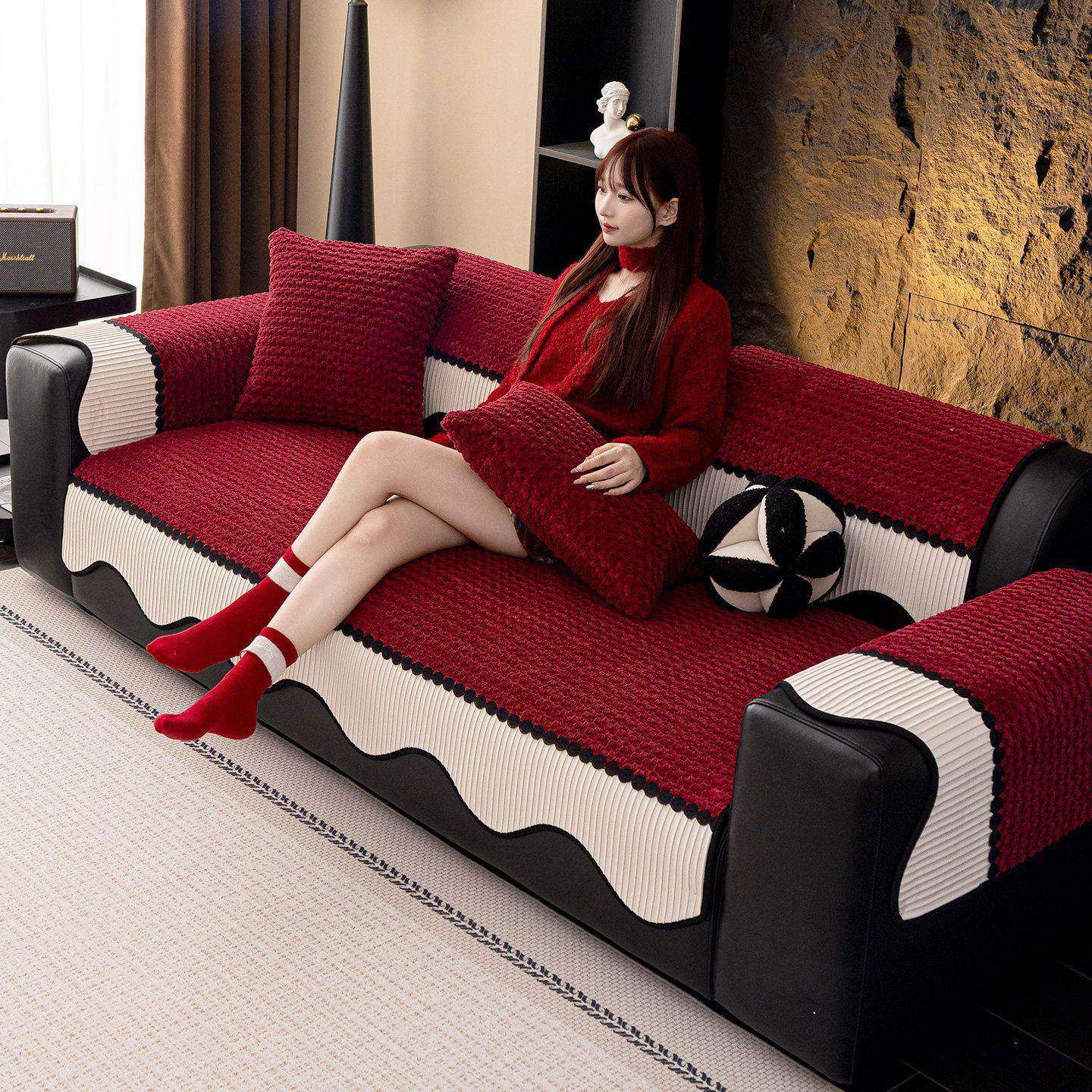 新年红色沙发垫冬2026新款轻奢高级感喜庆皮沙发坐垫固定防滑盖布,居家布艺,沙发垫,淘宝优惠券,粉丝福利购,淘宝优惠卷
