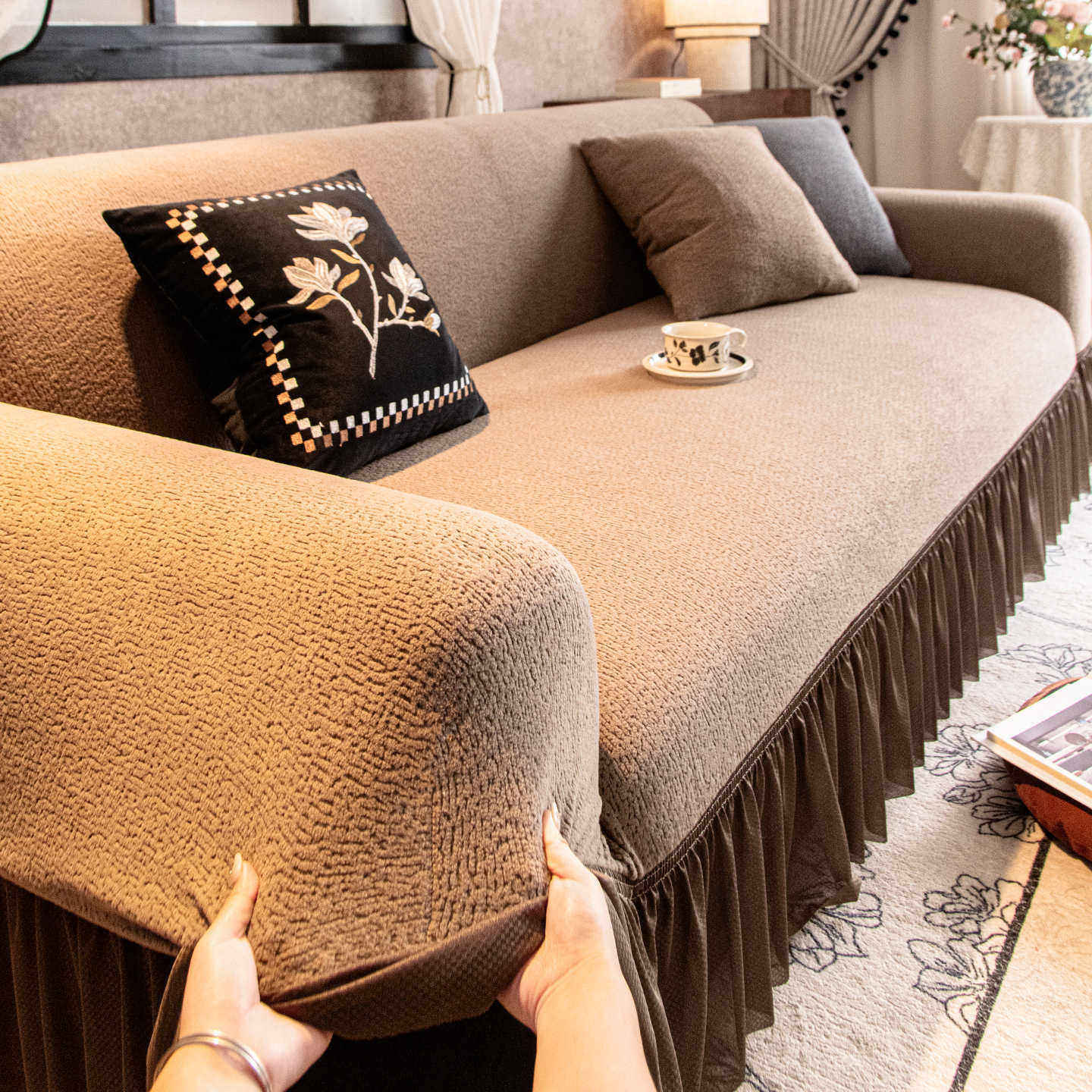 复古高级感沙发罩全包万能套毛绒冬季加厚防猫抓2026新款沙发套罩,居家布艺,沙发垫,淘宝优惠券,粉丝福利购,淘宝优惠卷