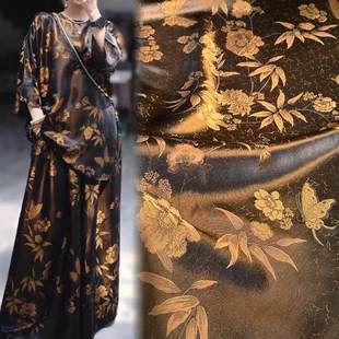 新款人丝双色仿真丝老软缎提花布料 新中式上衣连衣裙阔腿裤面料