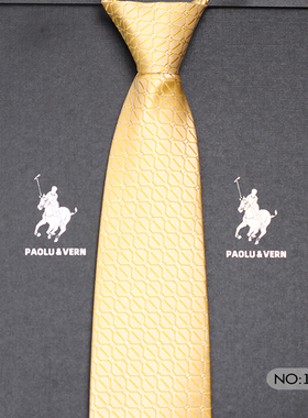 PAOLU&VERN保罗黄色格纹8cm宽领带手打男商务上班拉链免打面试
