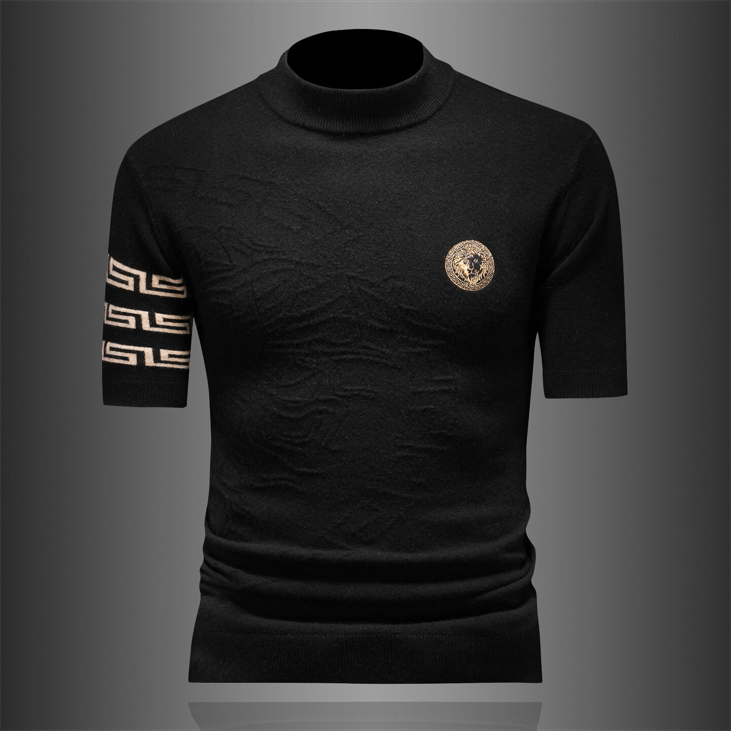 轻奢潮流男款冬装半高领针织毛衣修身欧货潮牌保暖打底短袖羊毛衫