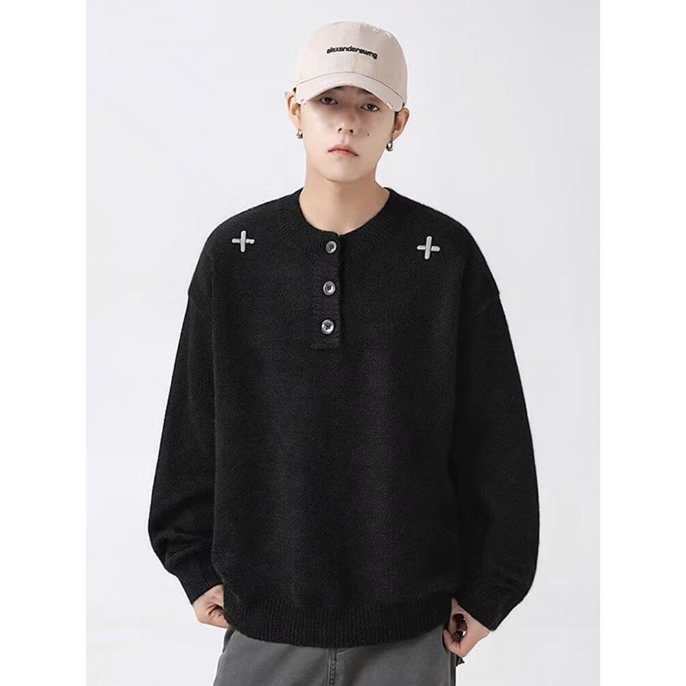 美式复古亨利领毛衣男秋冬季慵懒风cleanfit内搭高级感针织衫外套