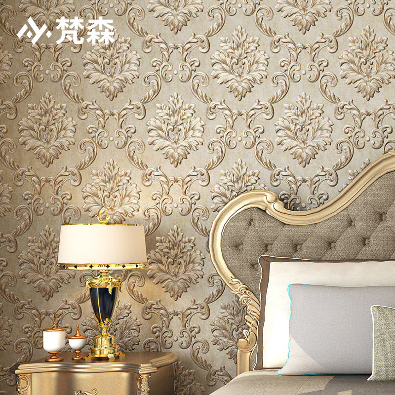 欧式3D立体浮雕无纺布大马士革墙纸奢华客厅卧室背景墙壁纸非自粘