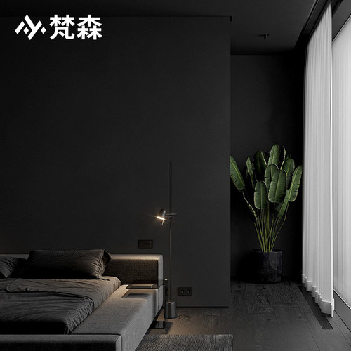 无纺布纯黑色壁纸店铺装修北欧