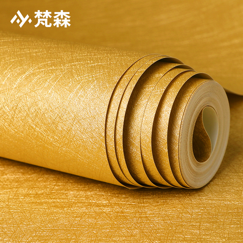 店铺装修蚕丝金箔金色素色墙纸