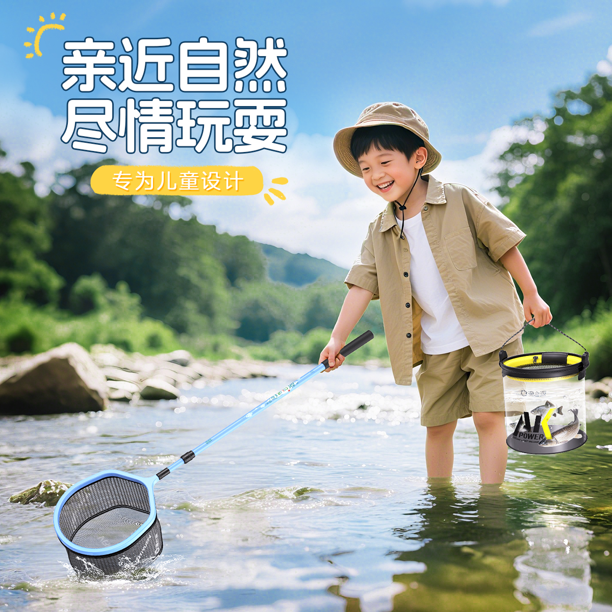 渔之源儿童玩水套装捞鱼桶捞鱼网