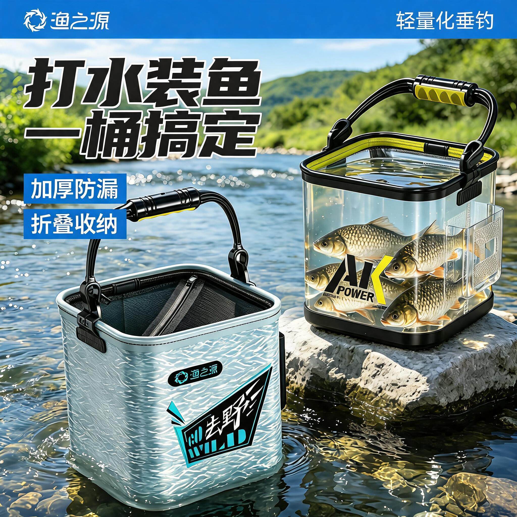 渔之源可折叠钓鱼桶打水桶赶海桶野钓鱼护便携路亚专用小活鱼桶