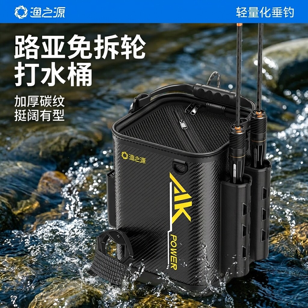 渔之源新型路亚插杆钓鱼打水桶折叠溪流捞鱼桶溪流野钓专用活鱼桶