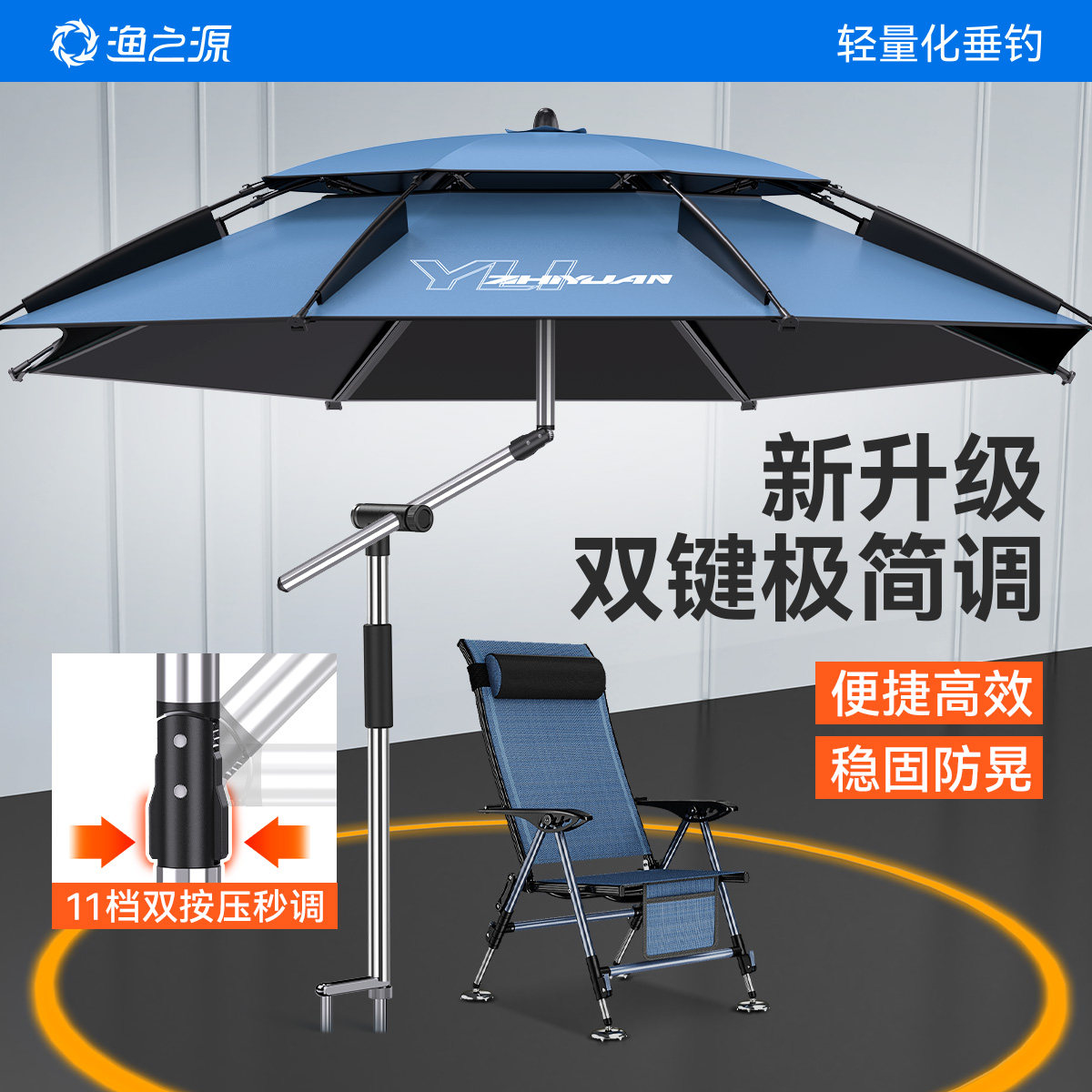 渔之源2025新款钓鱼伞钓鱼遮阳伞钓鱼专用雨伞拐杖太阳伞户外露营