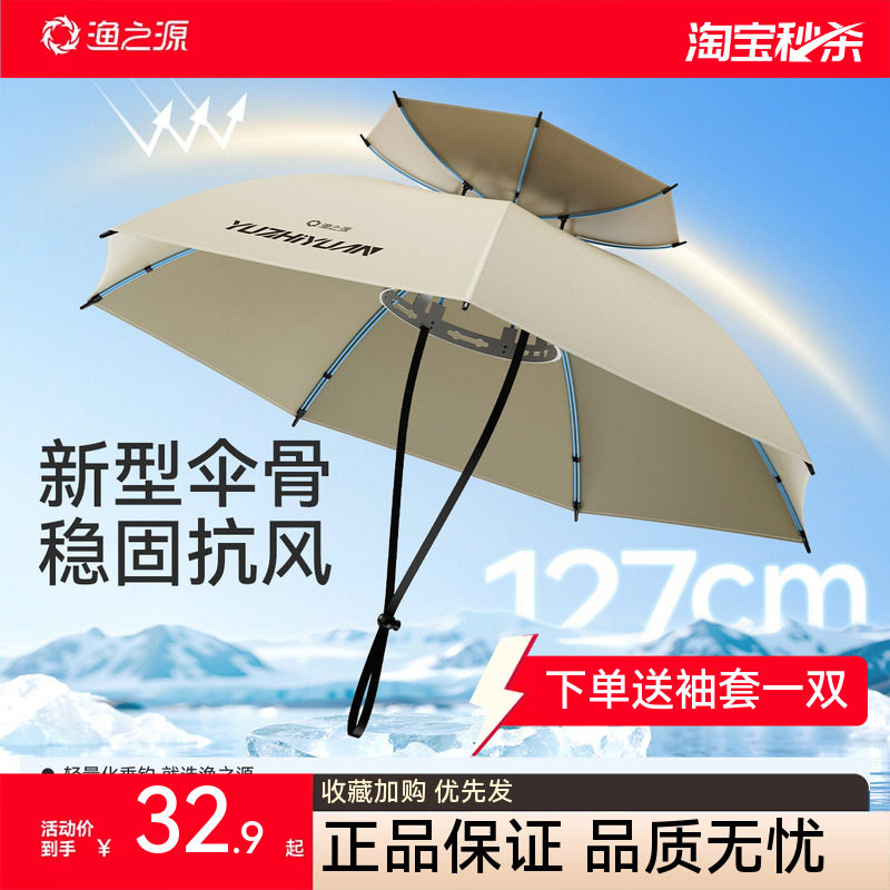 渔之源头戴式雨伞伞帽头顶雨伞帽子伞钓鱼专用头伞特大号防雨防晒