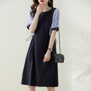 RM8097#新款时尚通勤休闲宽松韩版拼接撞色连衣裙女