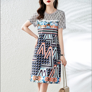 RM8095#夏季时尚气质名媛网纱拼接薄款裙子显瘦印花连衣裙女