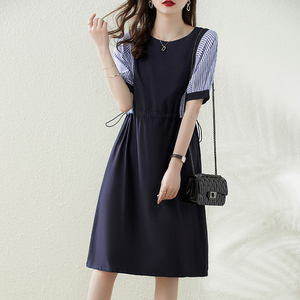 RM8097#新款时尚通勤休闲宽松韩版拼接撞色连衣裙女