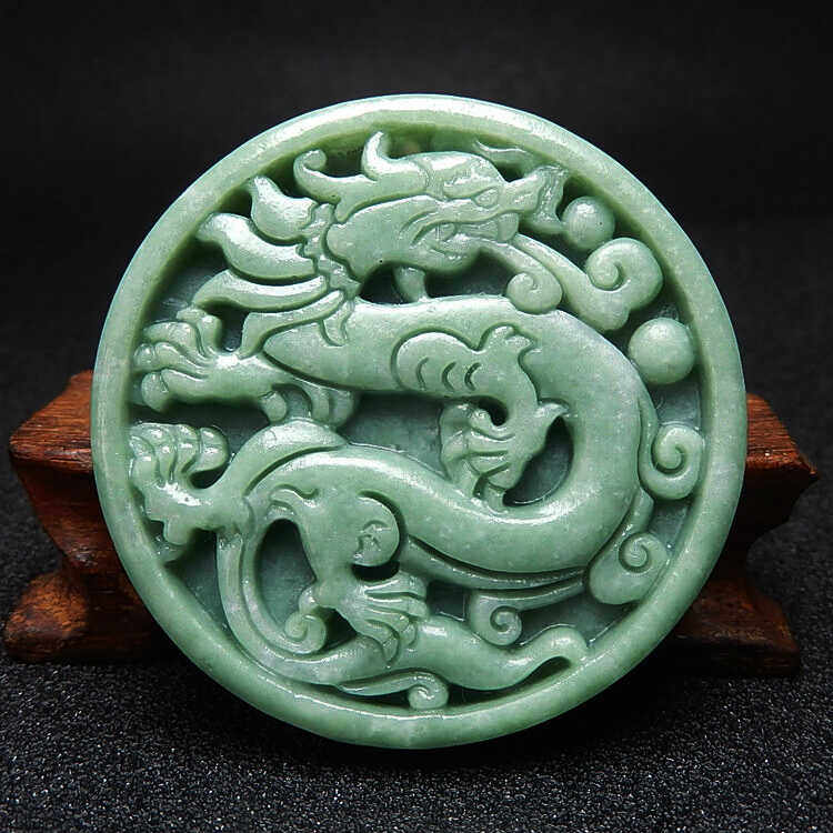 复古盘龙吊坠天然贵州翠圆形龙玉坠男女玉石项链挂件玉佩腰配配饰