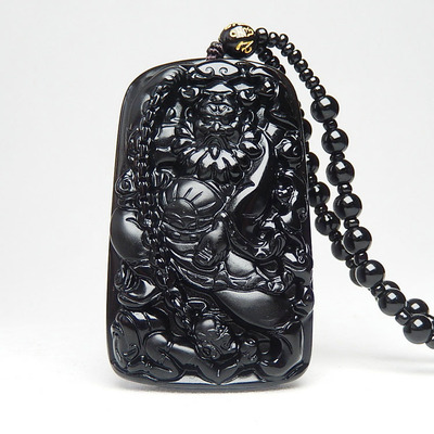 男士款黑曜石霸气钟馗玉牌子吊坠