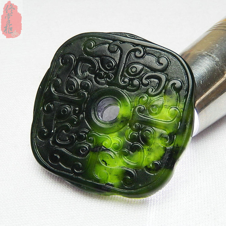复古吊坠天然墨绿玉黑绿玉仿古玉坠汉服腰佩手工diy玉佩玉石挂件