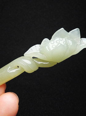 典雅和田玉莲花发簪女玉石玉簪子