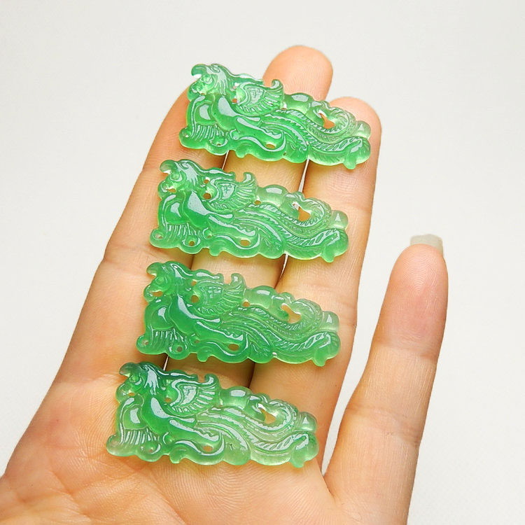 翠绿色凤凰吊坠镂空玉坠手工冰透玉石散件汉服压襟头饰腰配配饰女