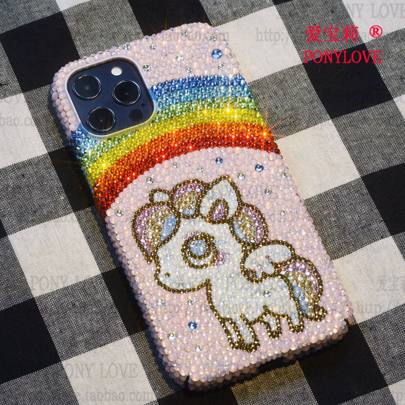 14水钻mini适用iphone17镶钻16苹果15手机壳pro手工pony宝莉max闪