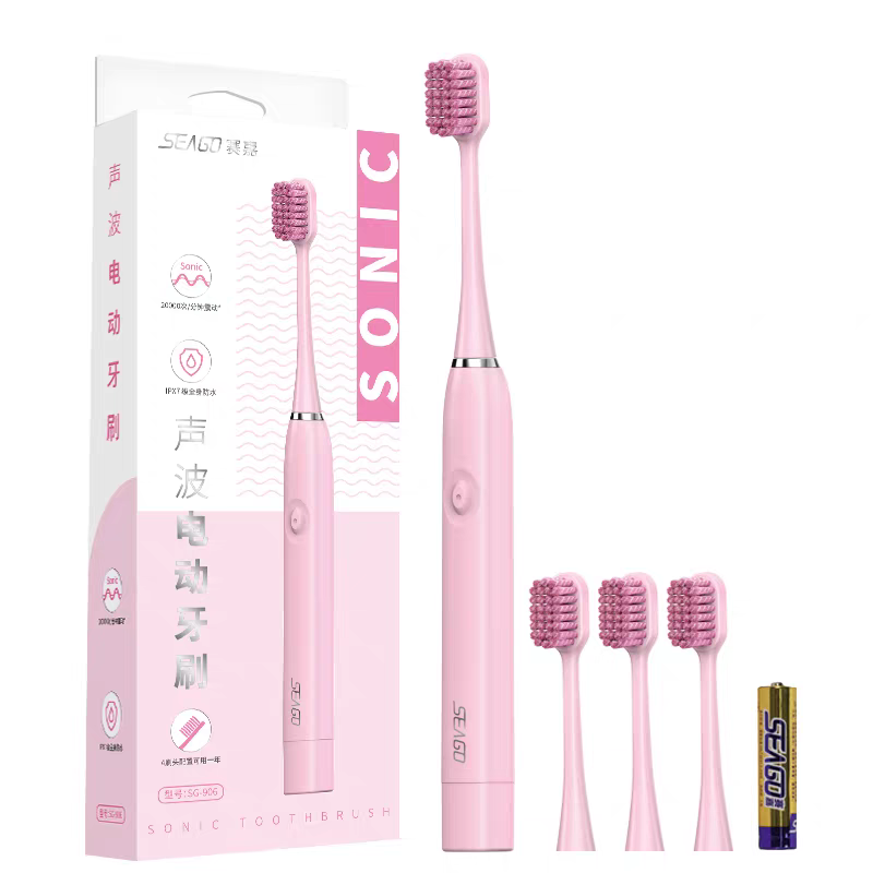 赛嘉电动牙刷成人声波防水美白干电池软毛通用儿童自动牙刷SG906
