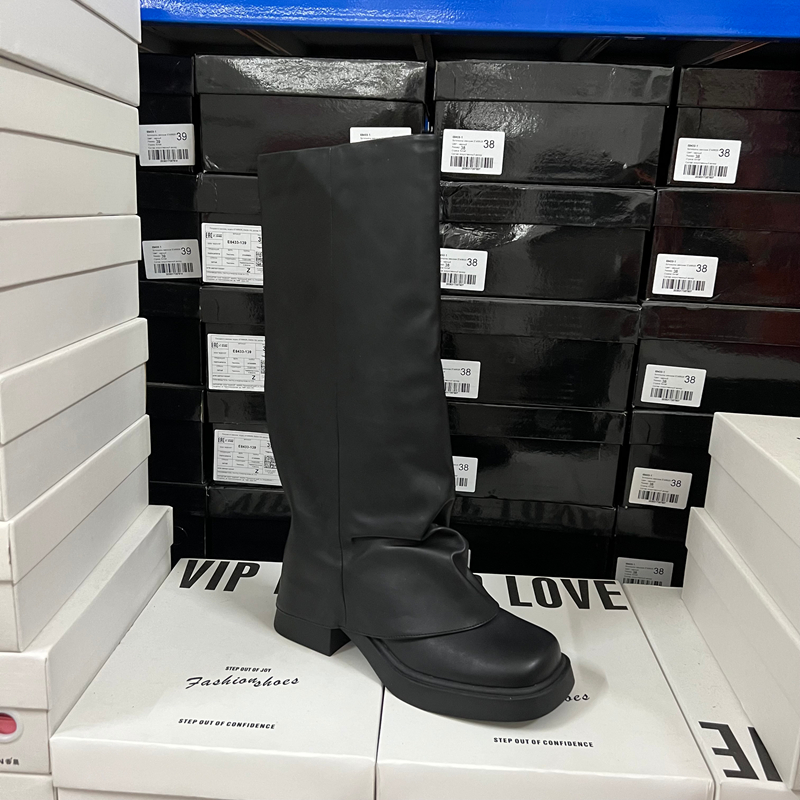 出口外贸原单时尚女鞋圆头粗跟不过膝高筒裤管靴