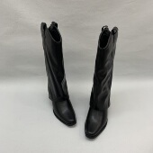 外贸原单女鞋 靴高跟长靴 管时装 方头粗跟不过膝高筒靴女时尚 百搭裤