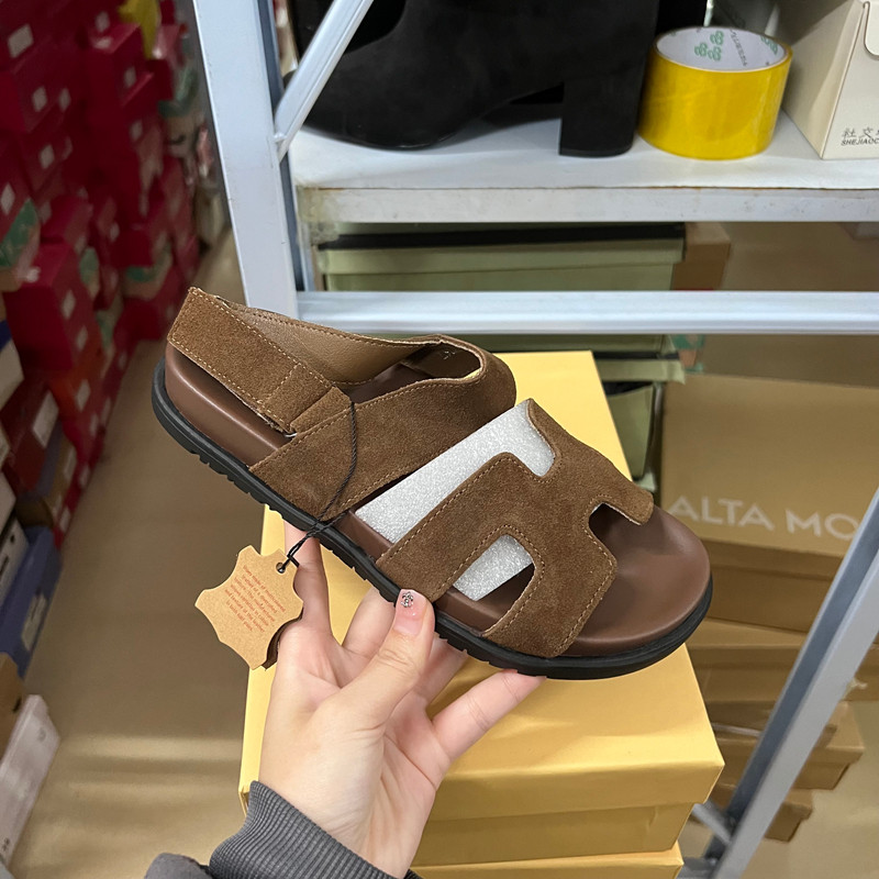 真皮捡漏！圆头平底H型装饰皮带扣一字带扣凉鞋,女鞋,一字拖,淘宝优惠券,粉丝福利购,淘宝优惠卷