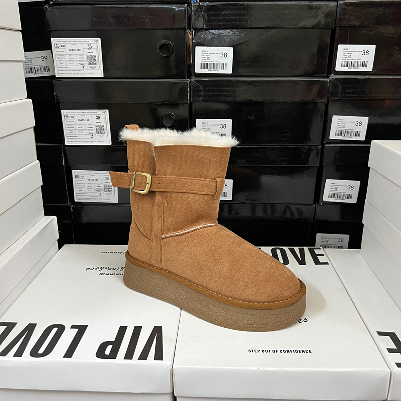 断码折扣捡漏女冬季圆头厚底雪地靴保暖加绒皮带扣防滑棉鞋