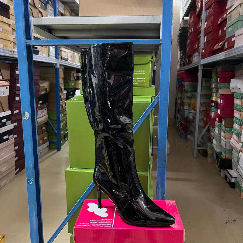 【瑕疵】出口原单外贸时尚女鞋尖头细高跟侧拉链漆皮长筒靴,女鞋,时装靴,淘宝优惠券,粉丝福利购,淘宝优惠卷