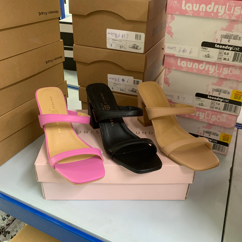 外贸原单女鞋欧美时尚百搭方头粗跟一字粗高跟凉鞋