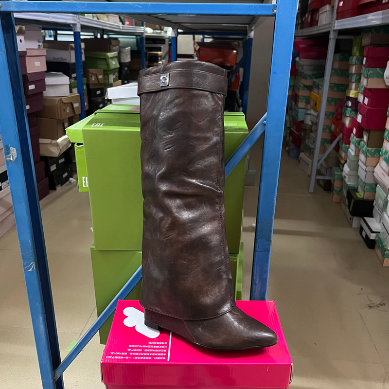 欧美风复古女靴尖头厚底皮带扣长靴女冬季坡跟长筒裤管靴,女鞋,骑士靴,淘宝优惠券,粉丝福利购,淘宝优惠卷