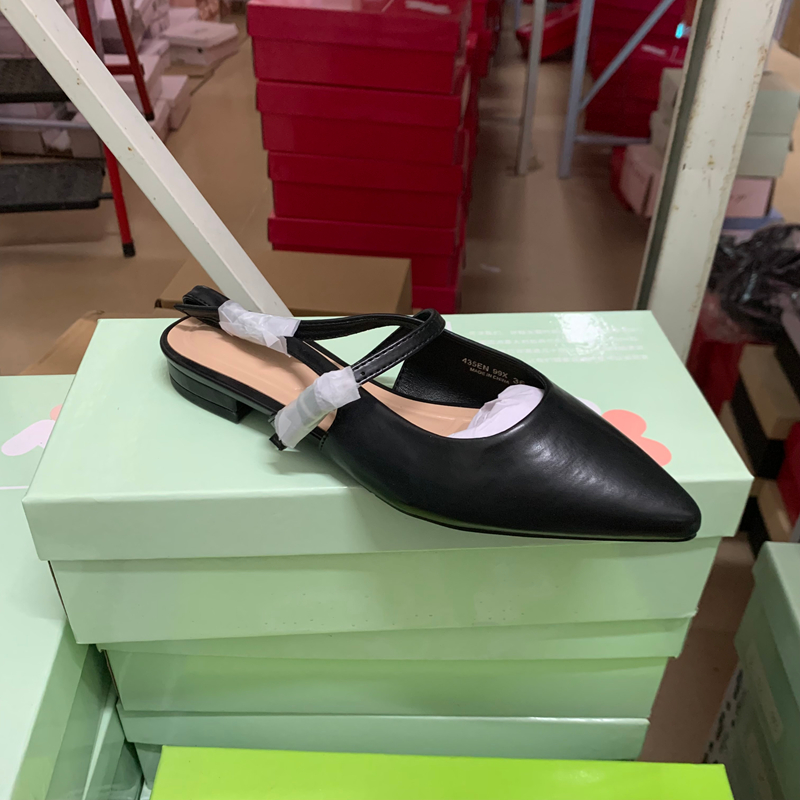 外贸原单女鞋尖头平底一字带包头凉鞋女时尚百搭女鞋