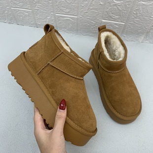 真皮!工厂直供厚底增高雪地靴女冬季加绒保暖一脚蹬舒适防滑棉靴