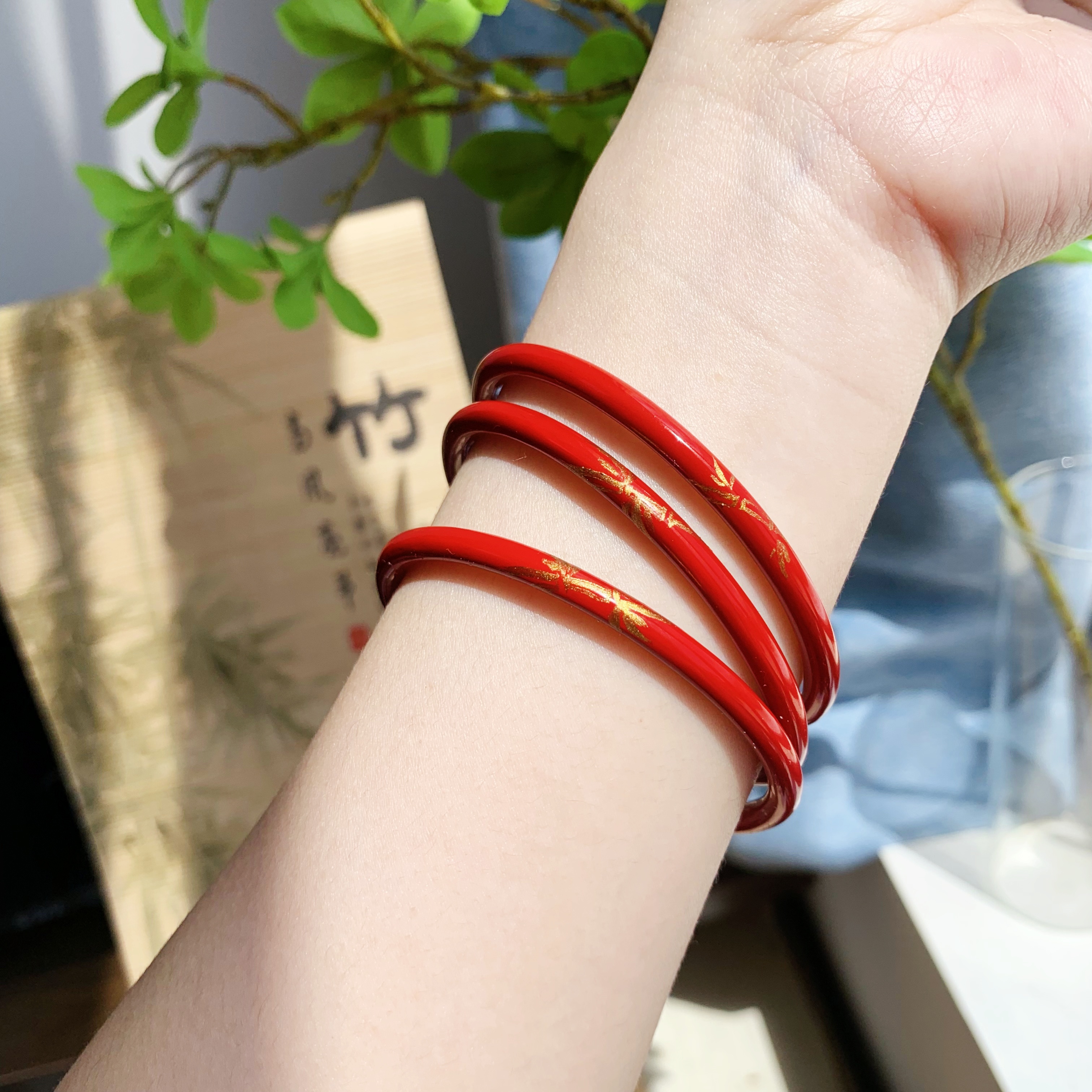 中国风非遗天然手工大漆细圆条手镯子小众轻奢民族风文玩定制送礼