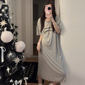 花边柔软家居服 卡通薄款 可爱KT猫睡裙女带胸垫夏季 套头短袖