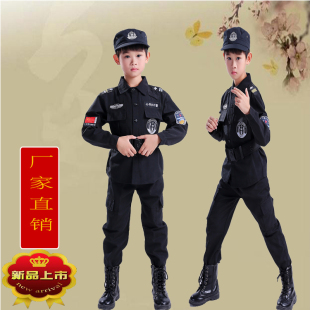 儿童特警服黑色长袖长裤男孩学生装特种兵幼儿园舞台摄影警官制服