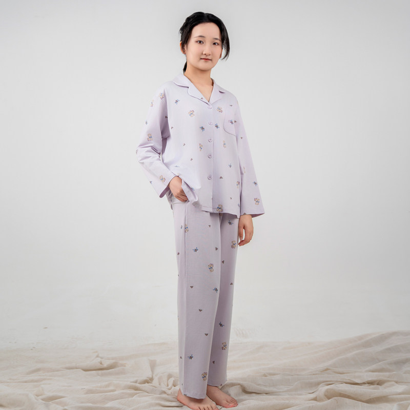 司派罗2025新款睡衣女春夏款长袖长裤薄款睡衣简约家居服套装