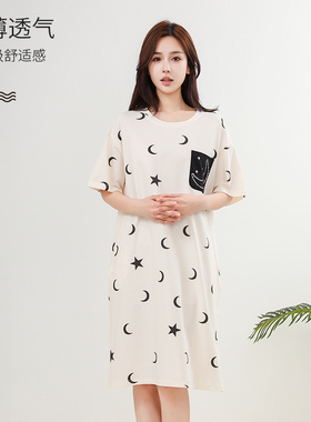 SPIRAL/司派罗睡裙 女士睡衣2025夏季短袖宽松百分百纯棉星星月亮