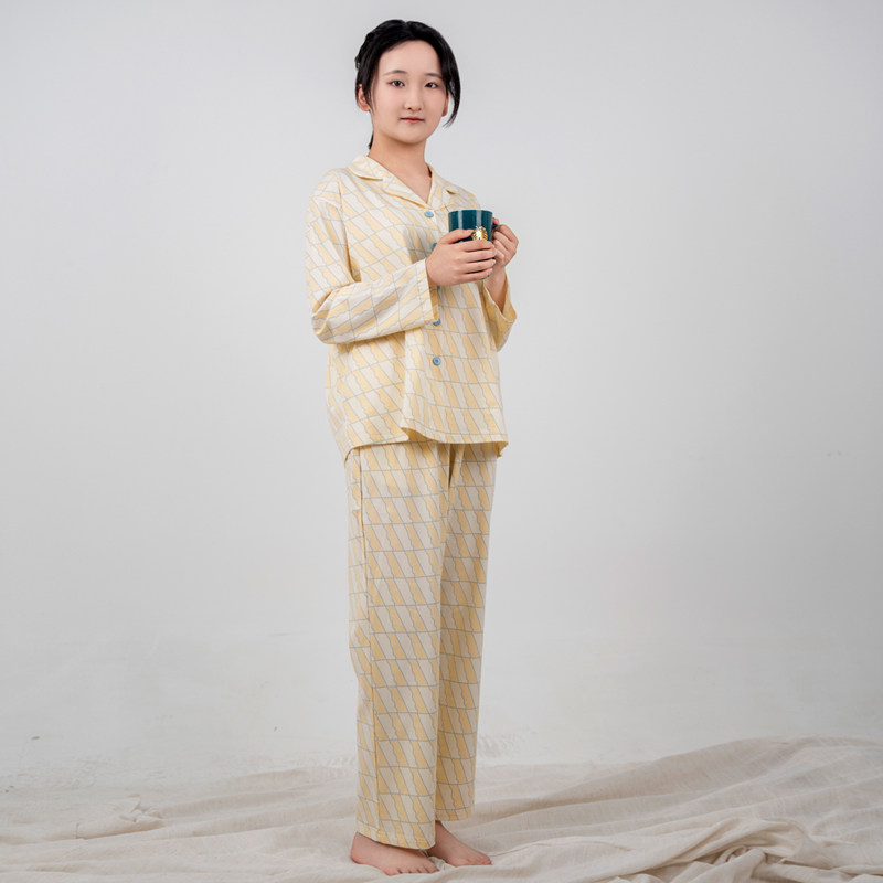 SPIRAL/司派罗睡衣女春夏款长袖长裤纯棉薄款睡衣简约家居服套装