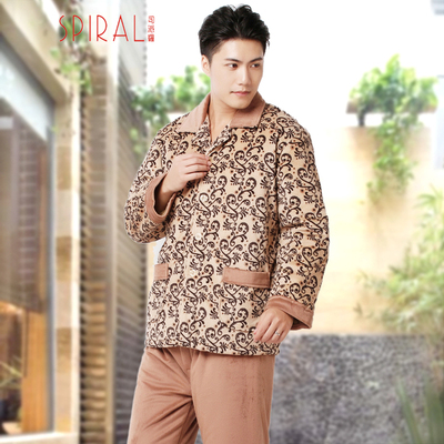 SPIRAL冬季短毛绒夹棉加厚睡衣