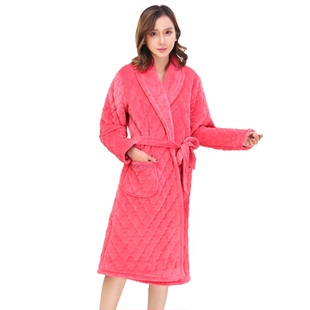 司派罗冬季夹棉加厚女睡袍法兰绒三层夹棉睡衣保暖家居服女冬棉袍