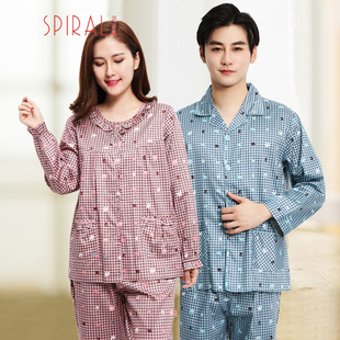 SPIRAL/司派罗春秋新品睡衣套男女全棉直贡长袖情侣休闲家居服