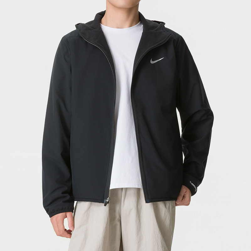 正品NIKE耐克简约保暖男运动休闲连帽抓绒梭织夹克外套IO9193-010
