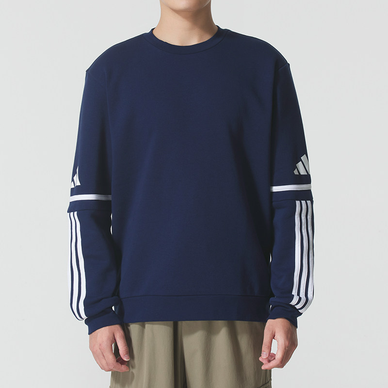 正品Adidas阿迪达斯三条纹男简约抓绒圆领运动休闲长袖卫衣JM3547