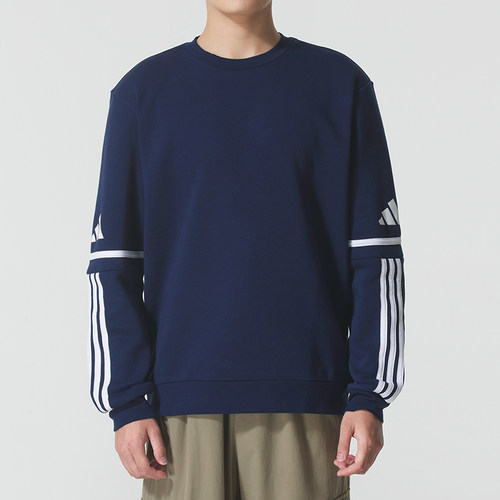 正品Adidas阿迪达斯三条纹男简约抓绒圆领运动休闲长袖卫衣JM3547