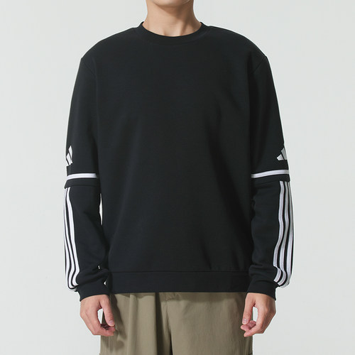 正品Adidas阿迪达斯三条纹男简约圆领抓绒运动休闲长袖卫衣JM3546