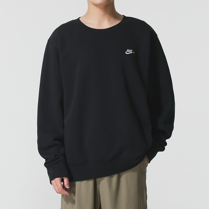 正品NIKE耐克简约圆领百搭男抓绒保暖运动休闲长袖卫衣FN3887-010