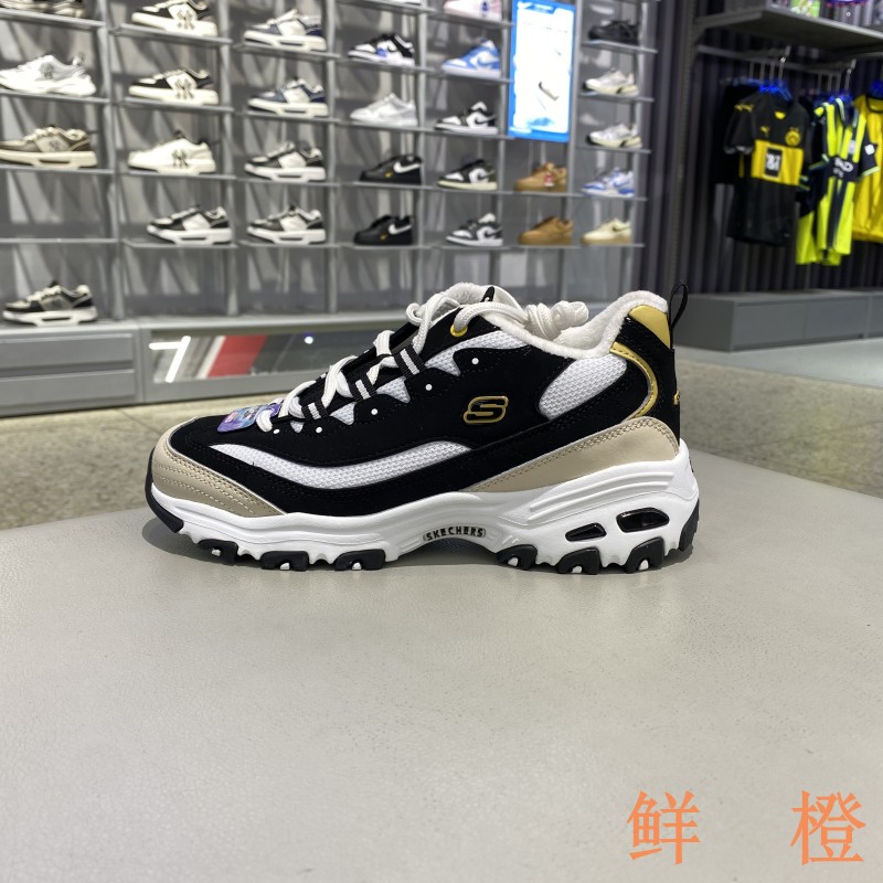 正品Skechers斯凯奇简约拼接保暖加绒百搭女运动休闲老爹鞋熊猫鞋