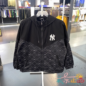 秋季正品MLB新款纽约洋基时尚百搭拼接格子连帽夹克外套3AWJM0234