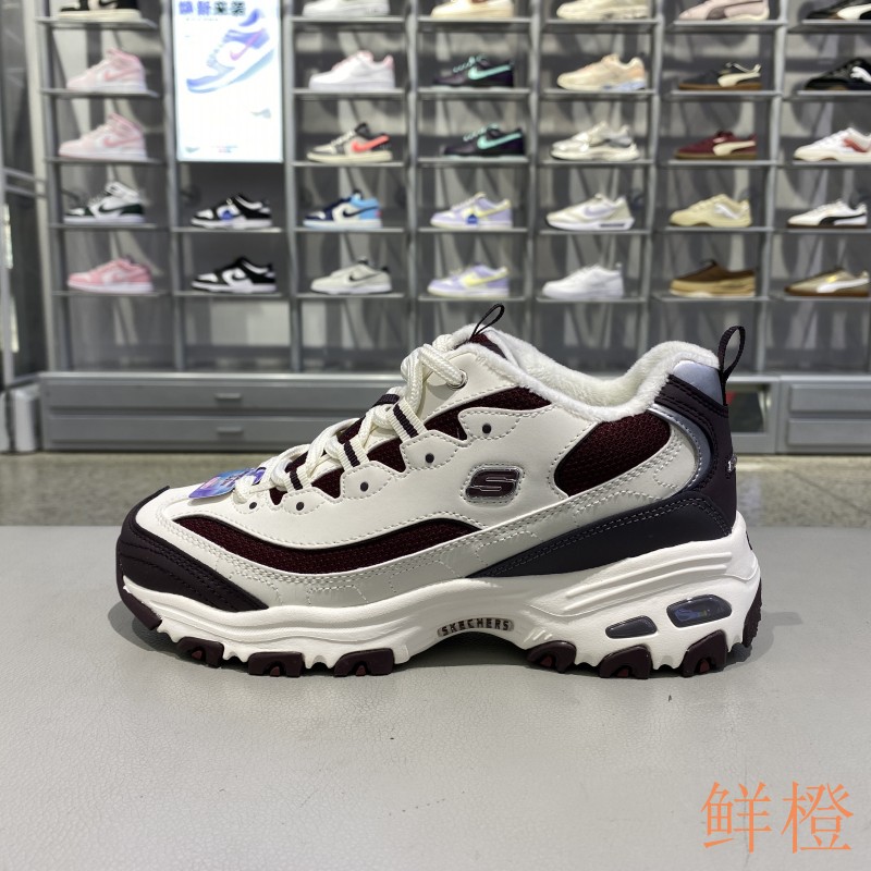 正品Skechers斯凯奇女简约拼接加绒保暖百搭运动休闲老爹鞋熊猫鞋